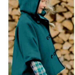 Tea Collection Eastside Cape Kids Sz 4-5 Years Poncho Coat Wool Teal Hooded